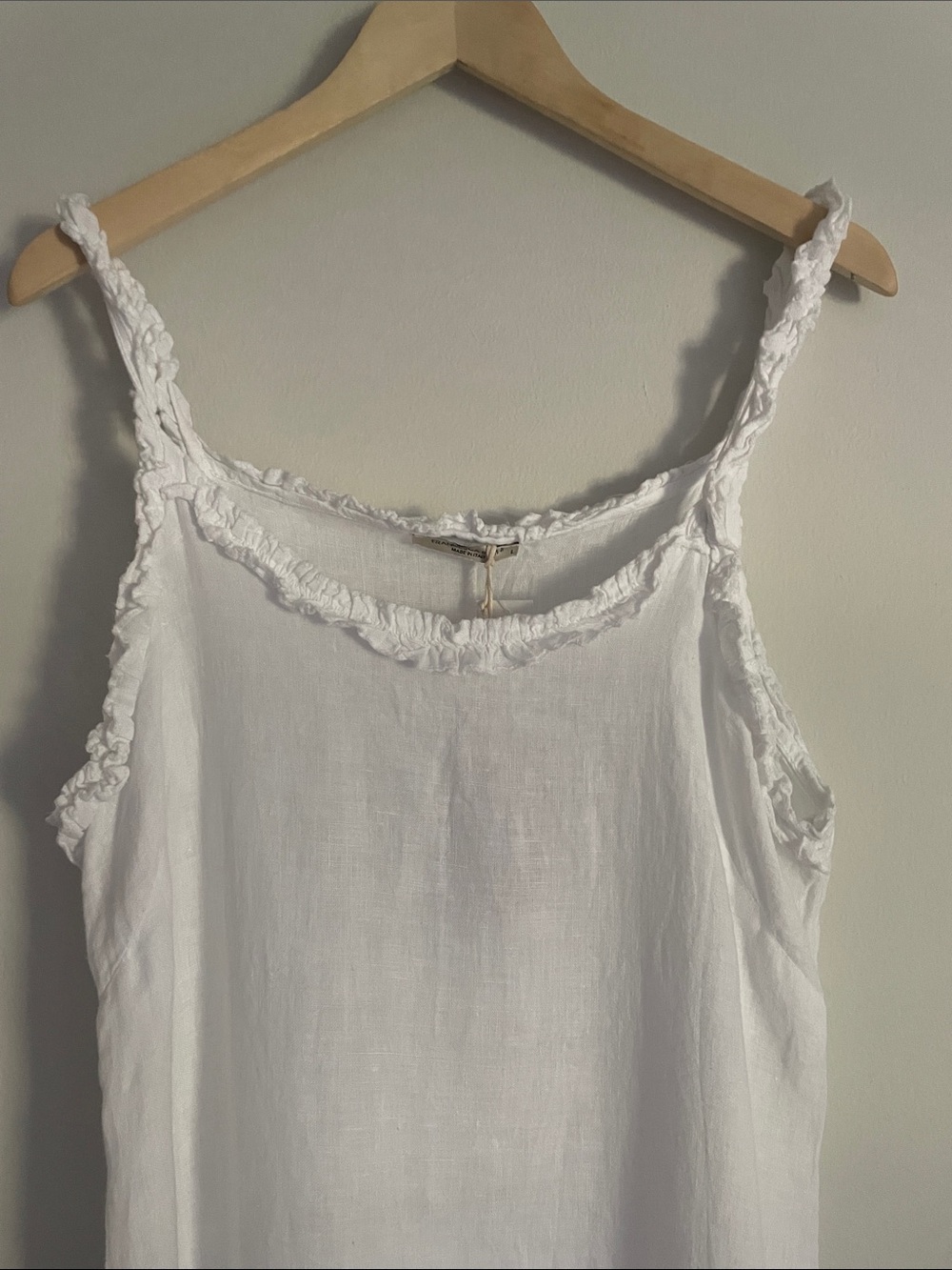 Francesca Bettini White Linen Ruffle Edge Midi Dress. L. NWT - Picture 2 of 12